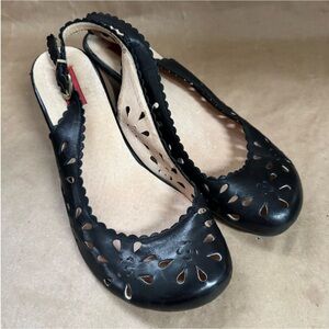 Miz Mooz Tania Black Leather Eyelet Slingback 3” Heels. Size 7.5